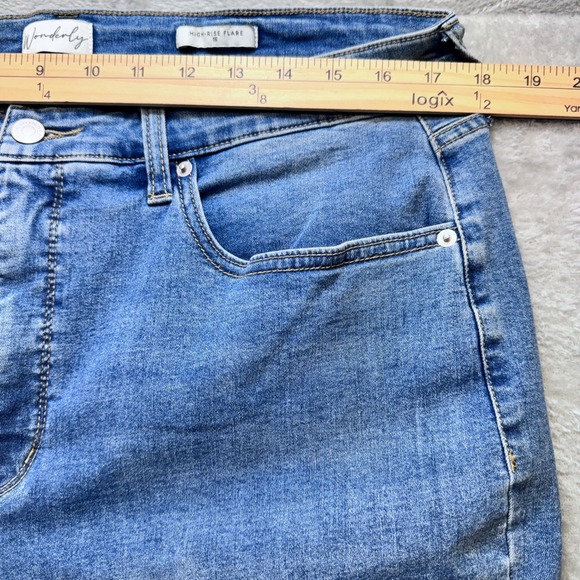 Wonderly High Rise Flare Jeans Womens 16 Blue Med Wash Side Slit Stretch Denim - Picture 12 of 14